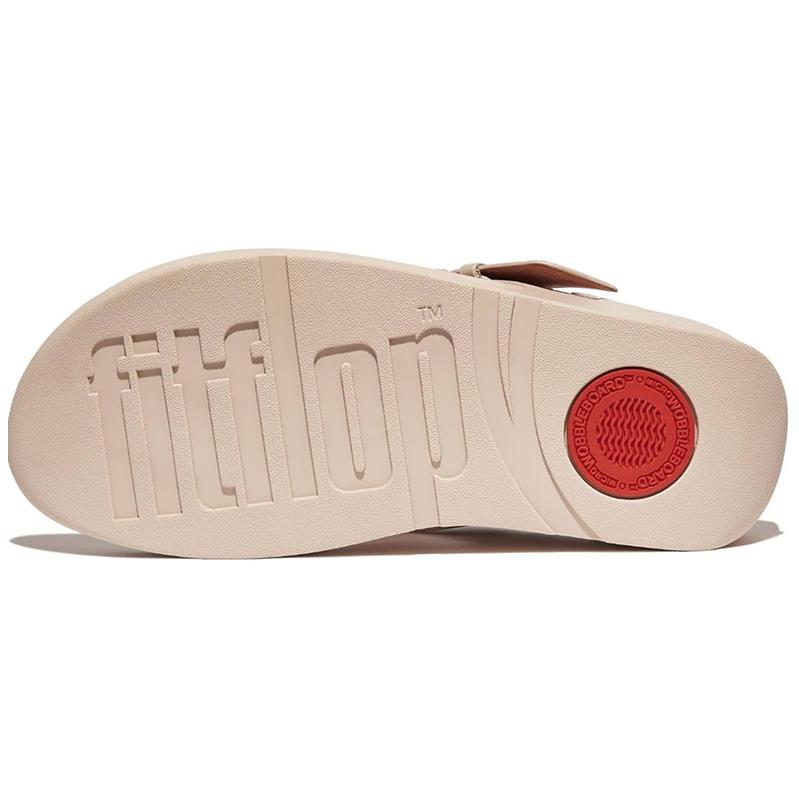 FitFlop Lulu Covered-Buckle Raw-Edge Leather in Stone Beige