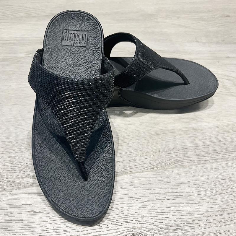 Fitflop LULU Shimmerlux Toe-Post Sandals All Black