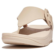FitFlop Lulu Covered-Buckle Raw-Edge Leather in Stone Beige