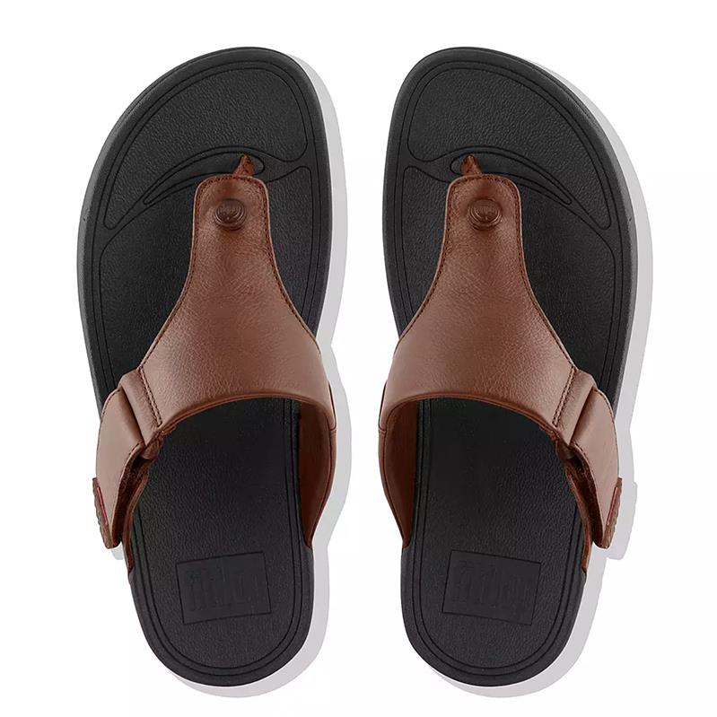 FitFlop Trakk II Mens Leather Toe-Post Sandals Dark Tan