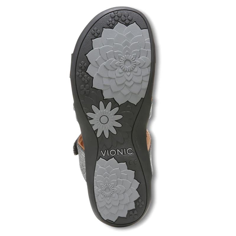 Vionic Amber Metallic Adjustable Sandal in Black Linen