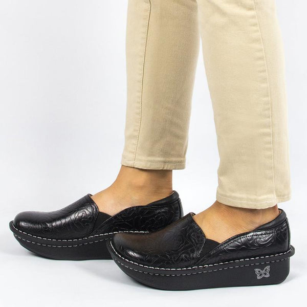 Alegria Debra Black Embossed Rose Shoe | Coconut Creek Gift Shop