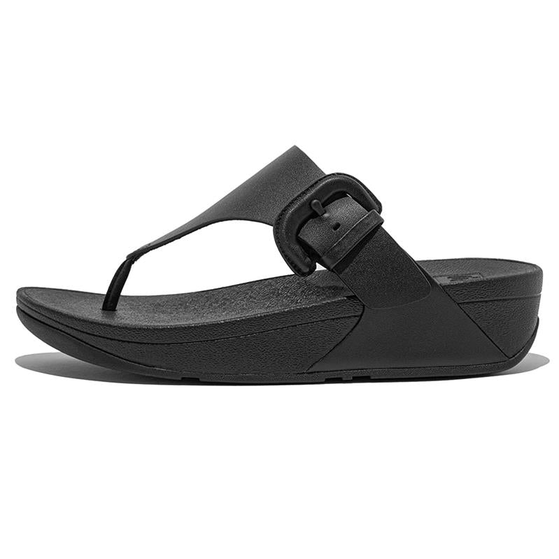 FitFlop Lulu Covered-Buckle Raw-Edge Leather in Black