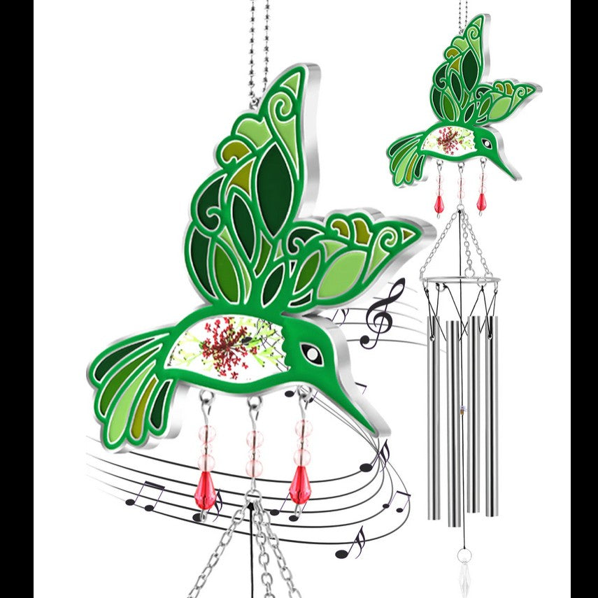 Handmade Glass Suncatcher with Real Flowers & Soothing Wind Chimes