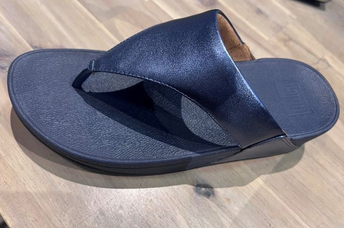 FitFlop Lulu Leather Toe-Post Metallic Cosmic Blue