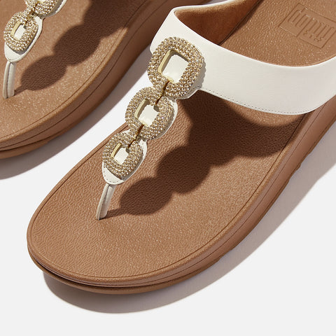 FitFlop Fino Crystal-Chain Leather Toe-Post Urban White