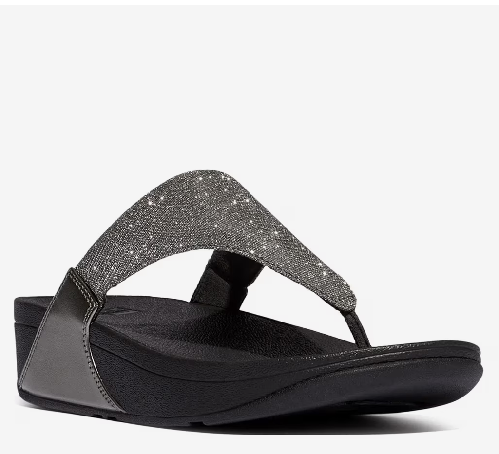 FitFlop LuLu Shimmerlux Toe-Post Pewter Sandals Coconut Creek