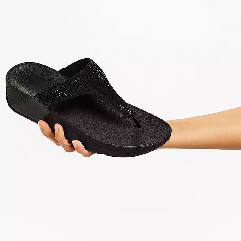 FitFlop LULU Crystal Toe-Post Sandals Black