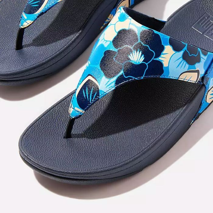FitFlop Lulu Flowerz Leather Toe-Post Midnight Navy Mix