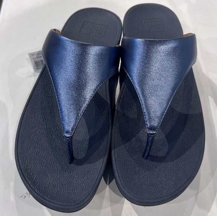 FitFlop Lulu Leather Toe-Post Metallic Cosmic Blue