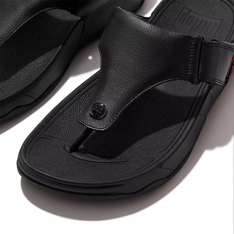 FitFlop Trakk II Mens Leather Toe-Post Sandals All Black