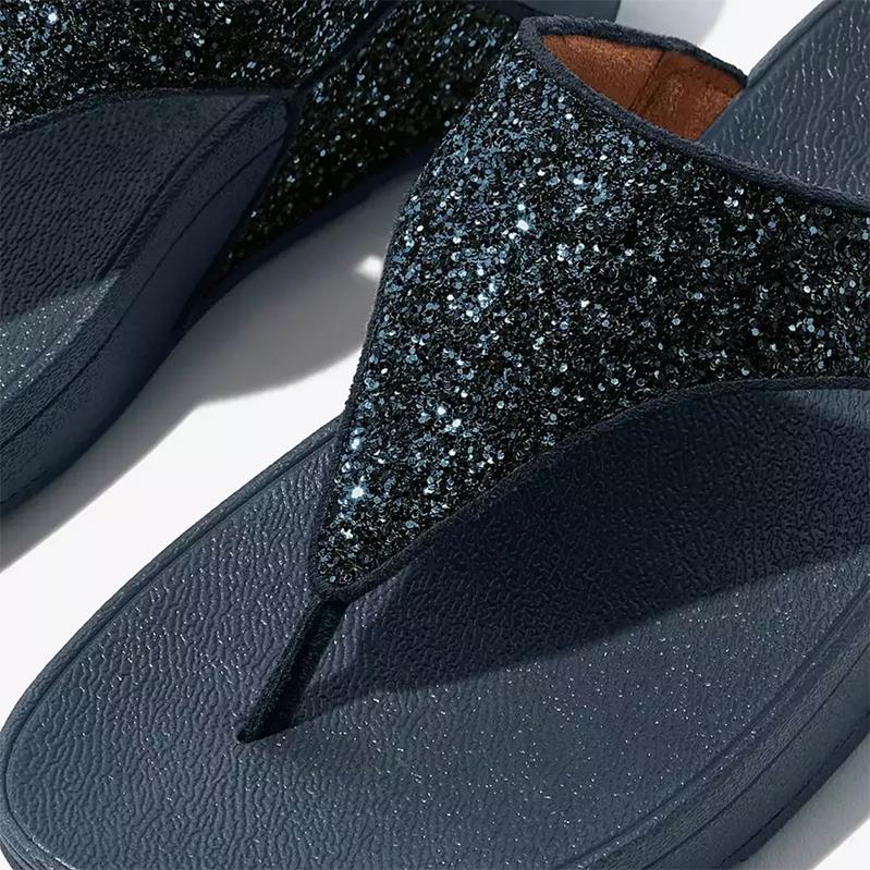 FitFlop LULU Glitter Toe-Post Sandals Midnight Navy
