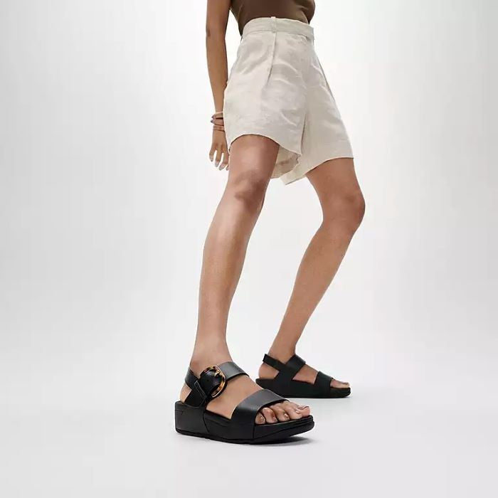 Fitflop Lulu Resin-Buckle Leather Back-Strap All Black
