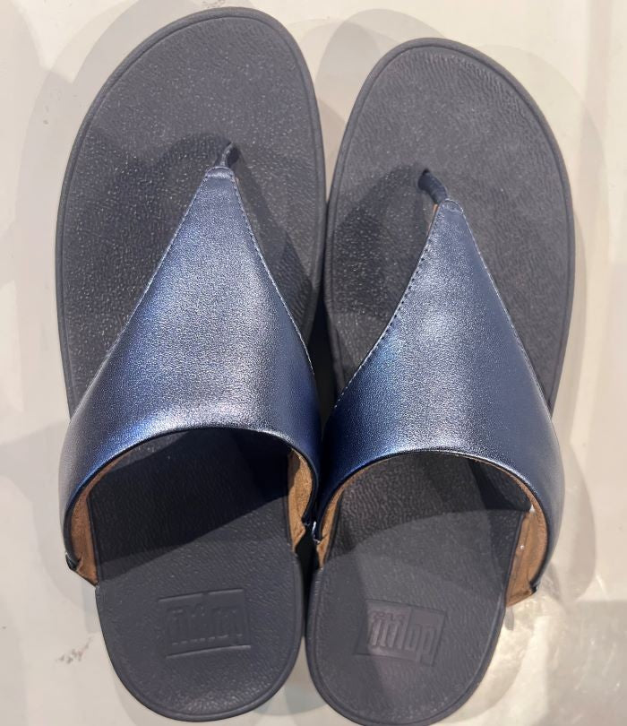 FitFlop Lulu Leather Toe-Post Metallic Cosmic Blue