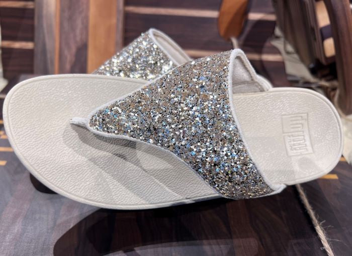 Fitflop Lulu Multi-Tonal Glitter Toe-Post Sandals Platino/Silver