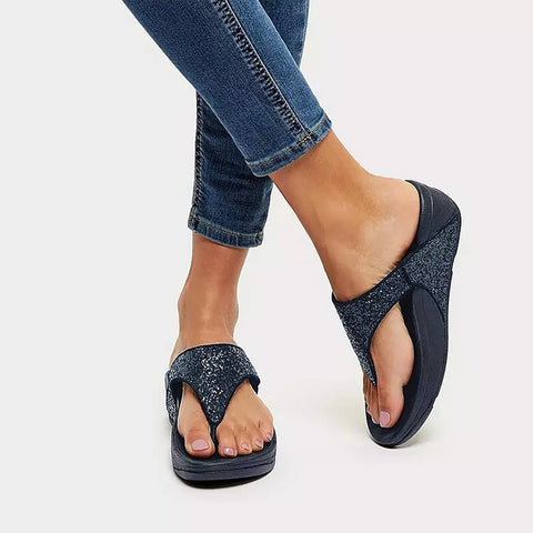 FitFlop LULU Glitter Toe-Post Sandals Midnight Navy