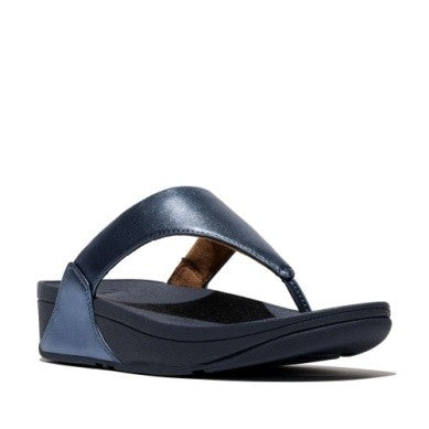 FitFlop Lulu Leather Toe-Post Metallic Cosmic Blue