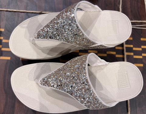 Fitflop Lulu Multi-Tonal Glitter Toe-Post Sandals Platino/Silver