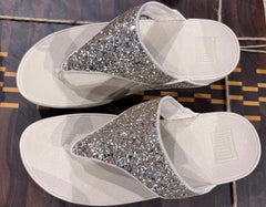 Fitflop Lulu Multi-Tonal Glitter Toe-Post Sandals Platino/Silver