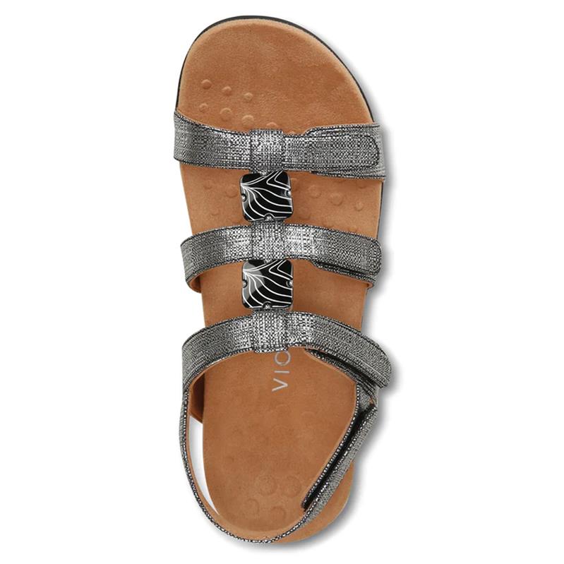 Vionic Amber Metallic Adjustable Sandal in Black Linen