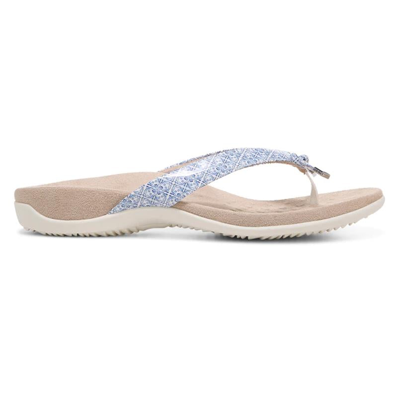 Vionic Bella Toe-Post Sandal in White Print | Coconut Creek Gift Shop