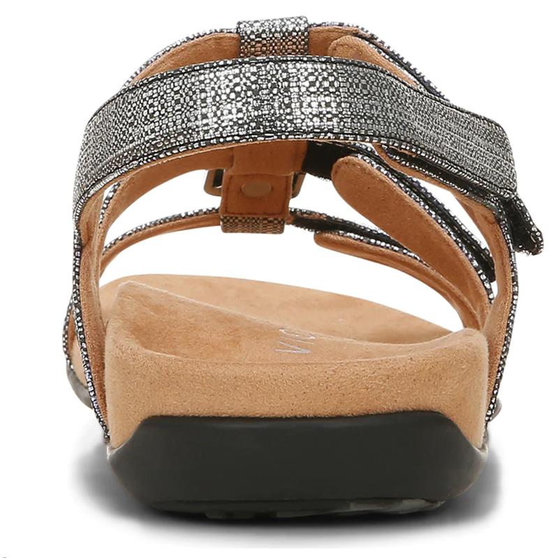 Vionic Amber Metallic Adjustable Sandal in Black Linen