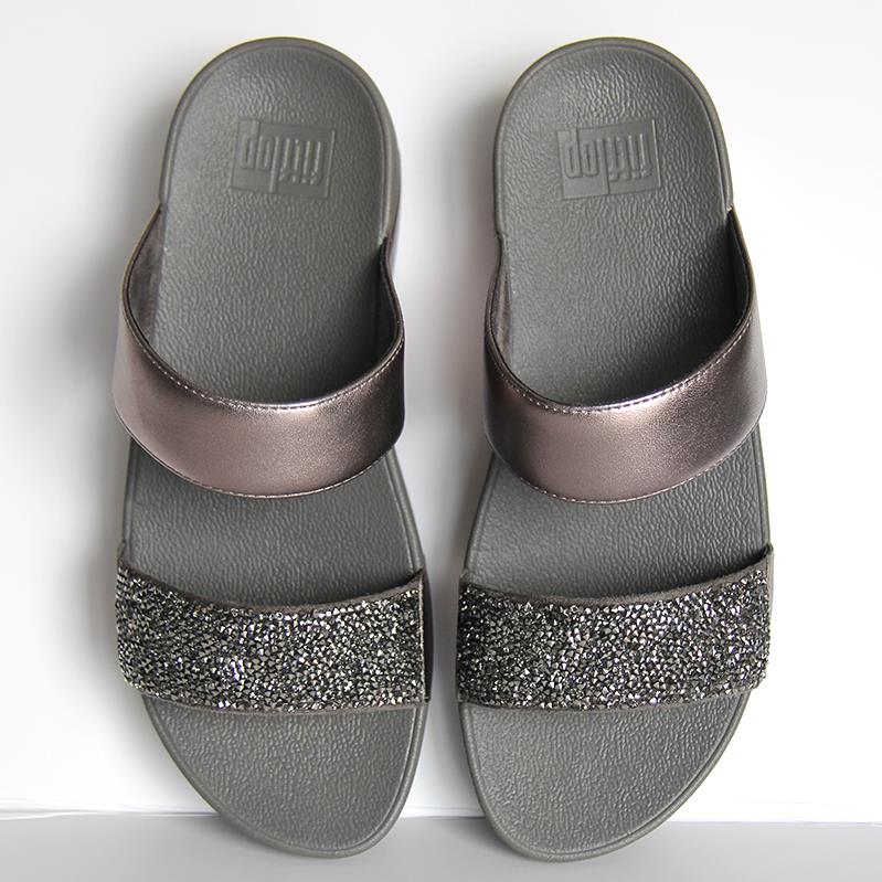 FitFlop Sparklie Crystal Embellished Slide Sandal Pewter