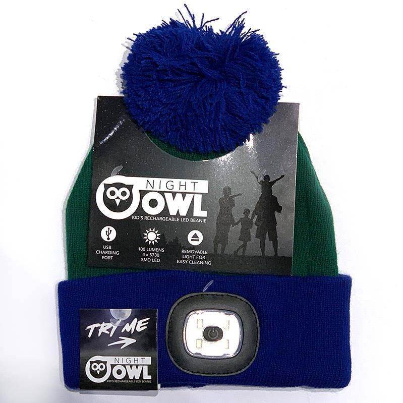Night Owl Rechargeable LED Beanie with Pom Pom