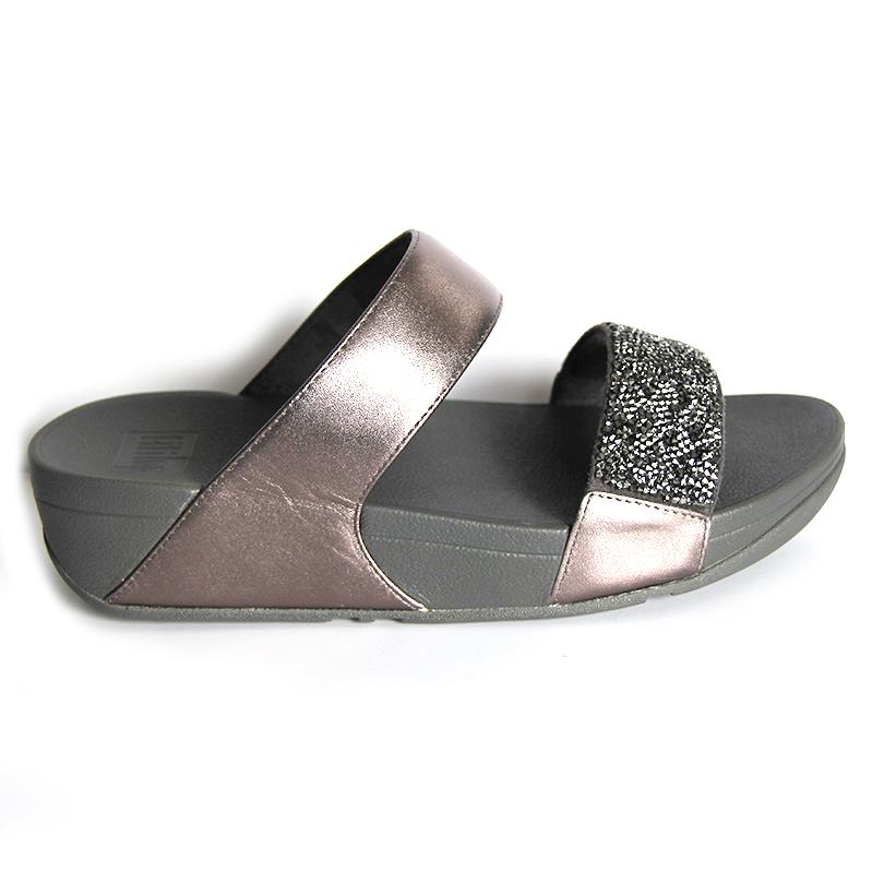 FitFlop Sparklie Crystal Embellished Slide Sandal Pewter