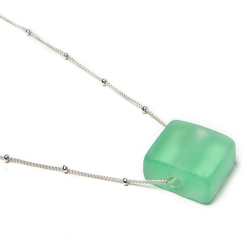 Recycled Bottle Glass Cube Necklace