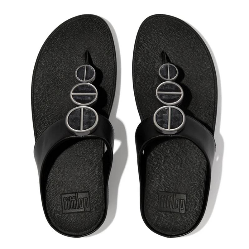 FitFlop Halo Metallic Trim Toe-Post Sandals Black