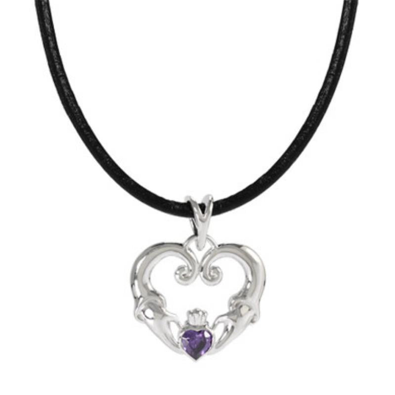 Boudicca Pendant - Amethyst CZ Claddagh Heart