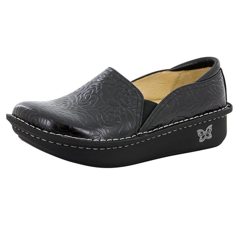 Alegria Debra Black Embossed Rose Shoe