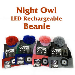 Night Owl Rechargeable LED Beanie with Pom Pom