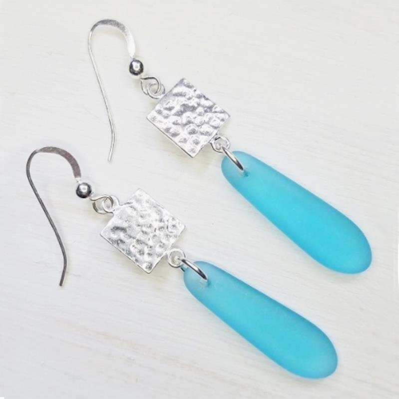 Sosie Designs Eco Sea Glass Hammered Tile Earrings