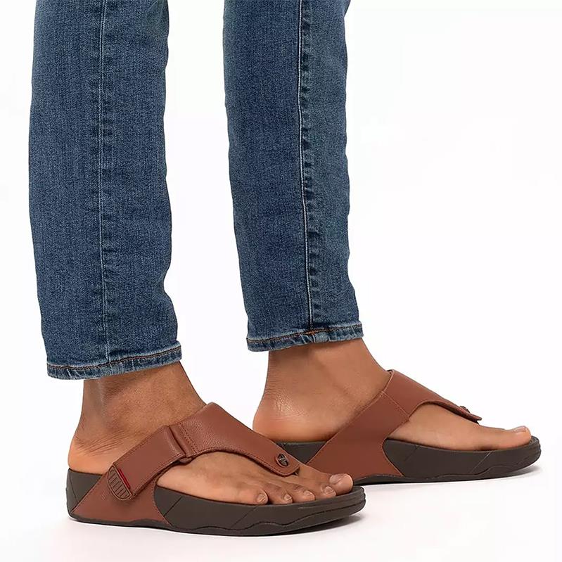 FitFlop Trakk II Mens Leather Toe-Post Sandals Dark Tan Coconut