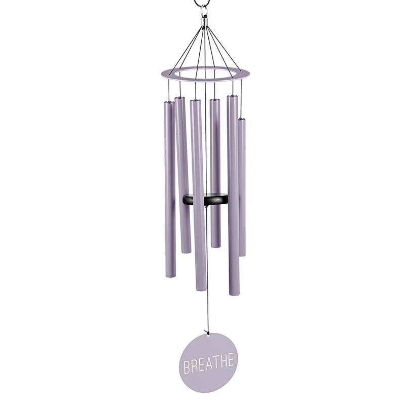 36"H Laser Etched Painted Wood Windchime, "Breathe"